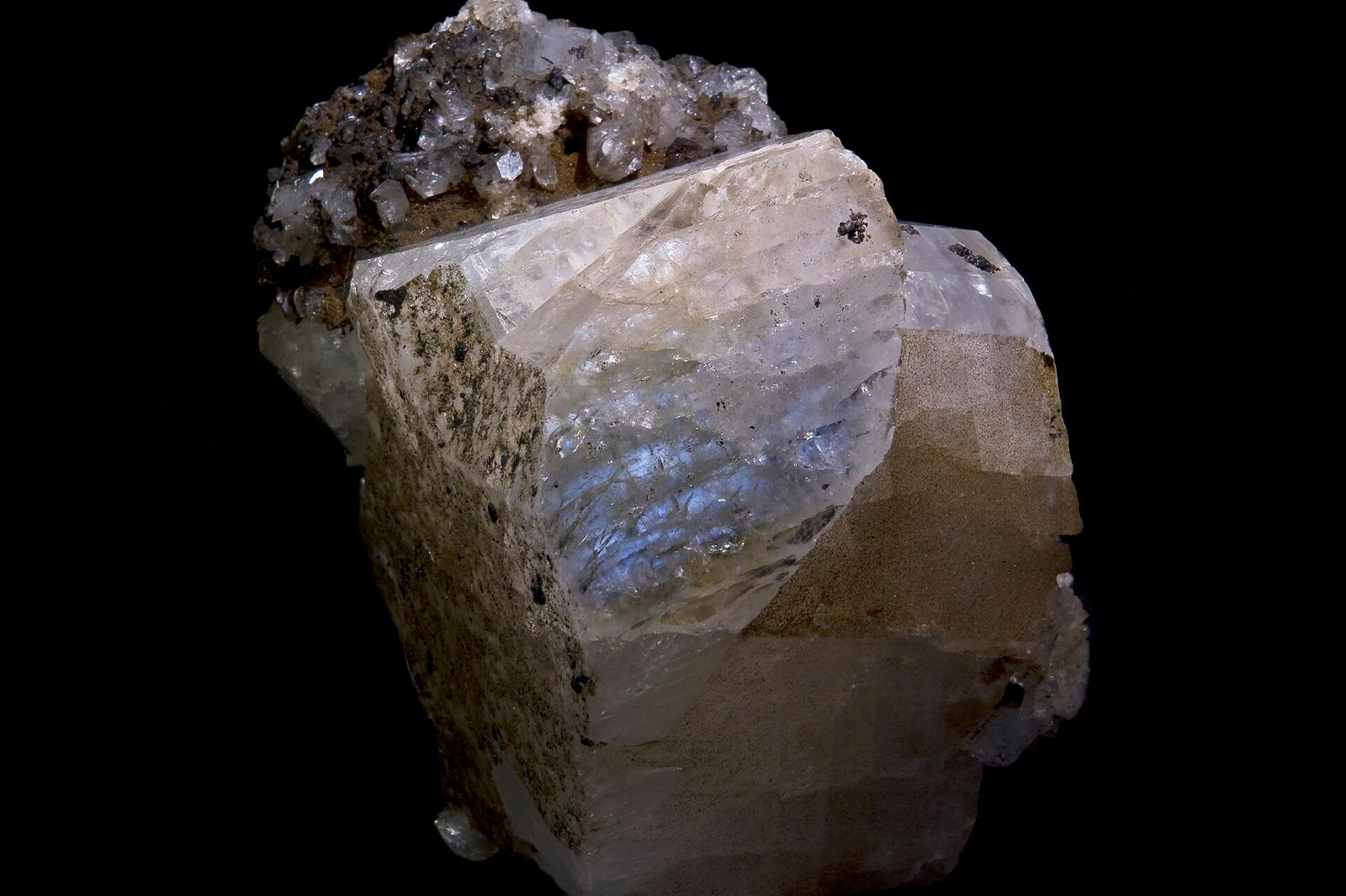 Adularia feldspar showing the soft blue adularescent sheen that defines moonstone
