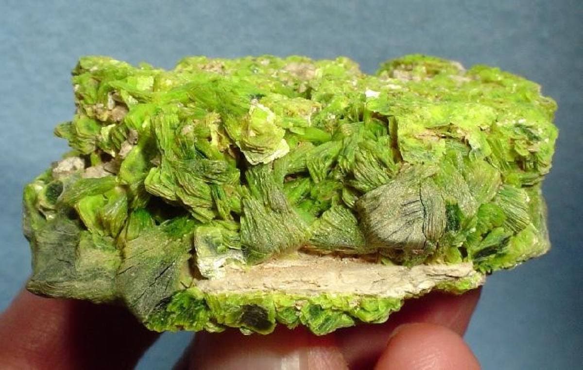 Lemon-yellow micaceous autunite, Daybreak Mine, Washington
