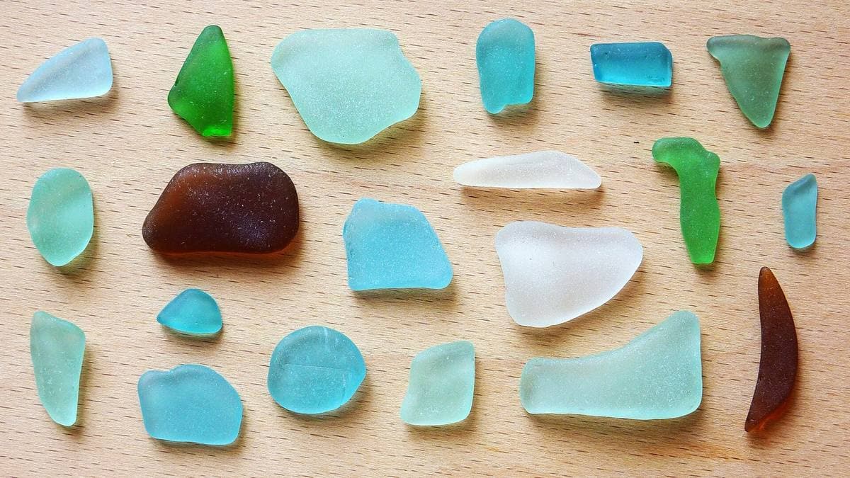 Sorted beach glass in aqua, green, white and brown