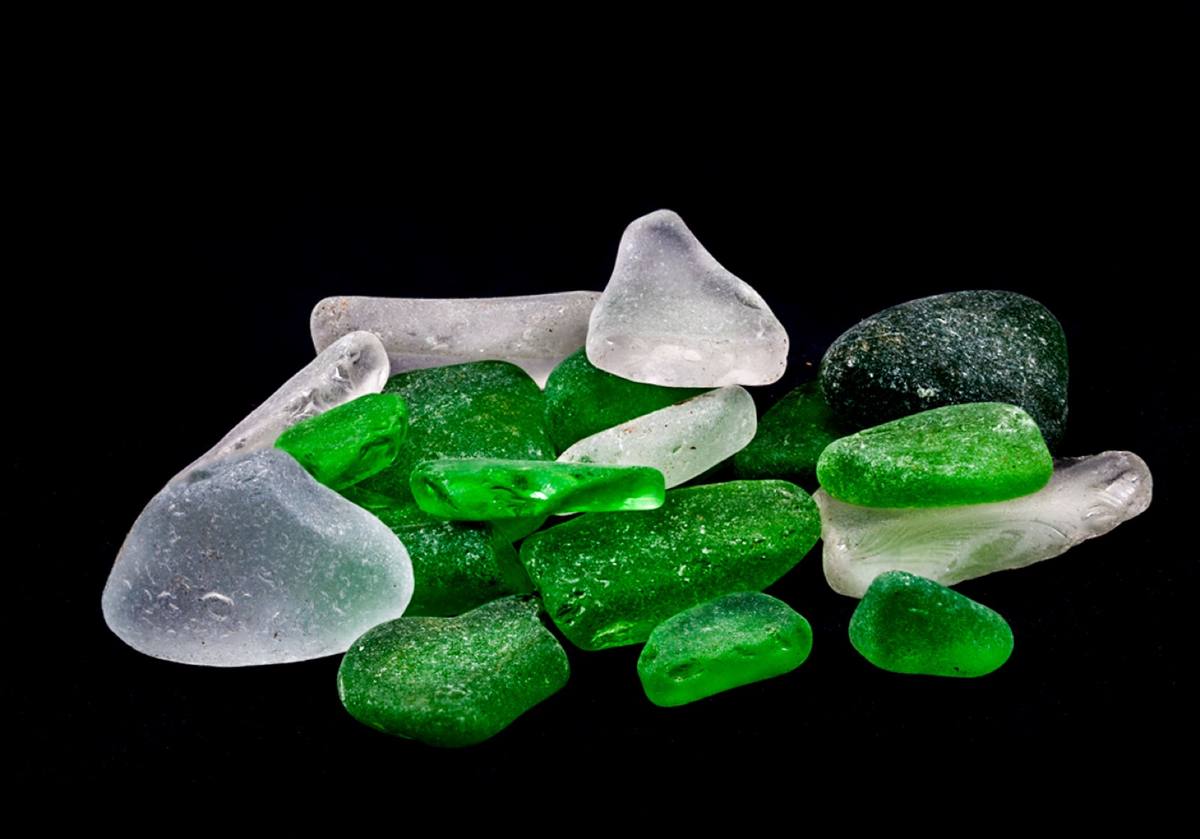 Frosted white and green beach glass