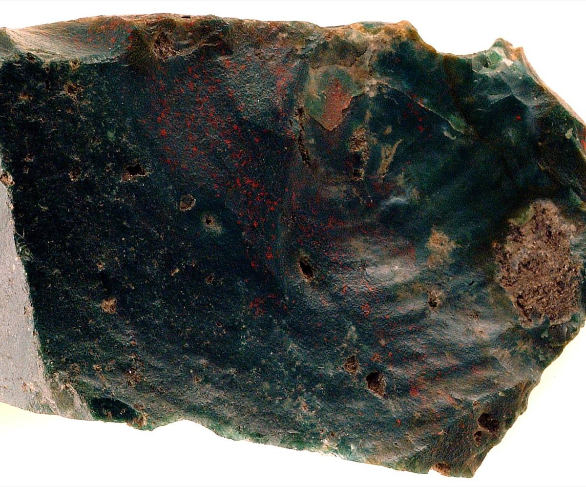 Bloodstone: dark green chalcedony with red specks