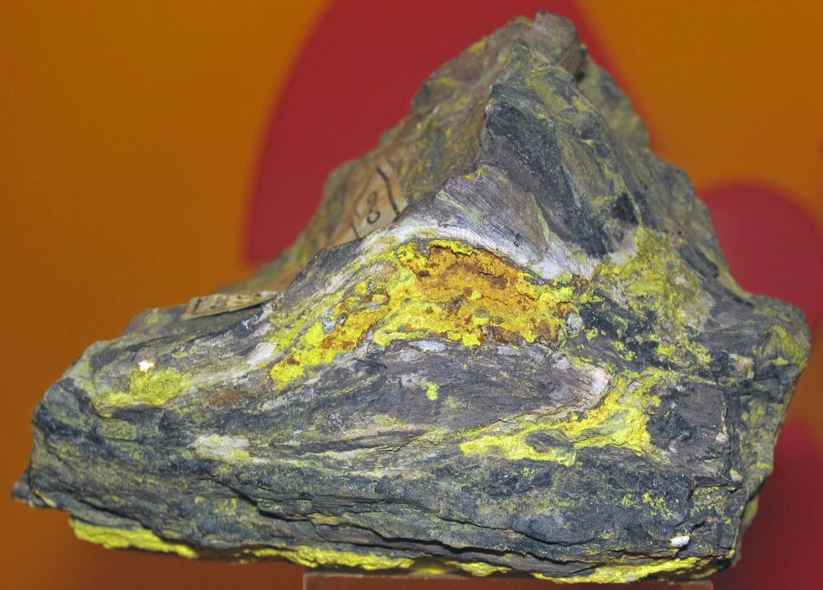 Lemon-yellow carnotite crusts on sandstone, Montrose County, Colorado