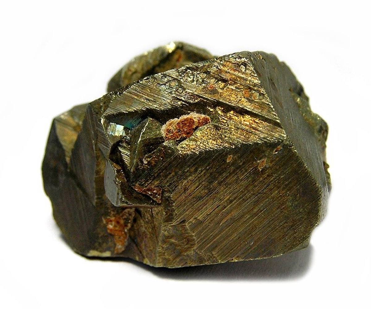 Brass-yellow chalcopyrite with striated faces, Clear Creek County, Colorado
