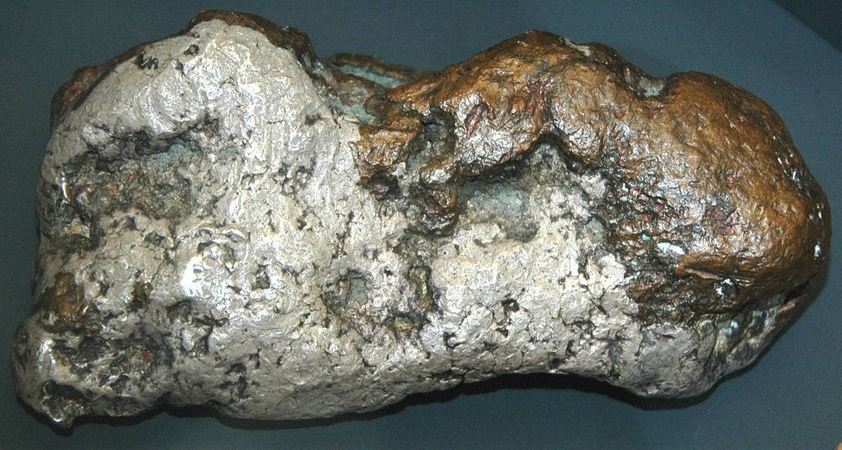 Keweenaw "half-breed": native copper and silver in one mass, Michigan