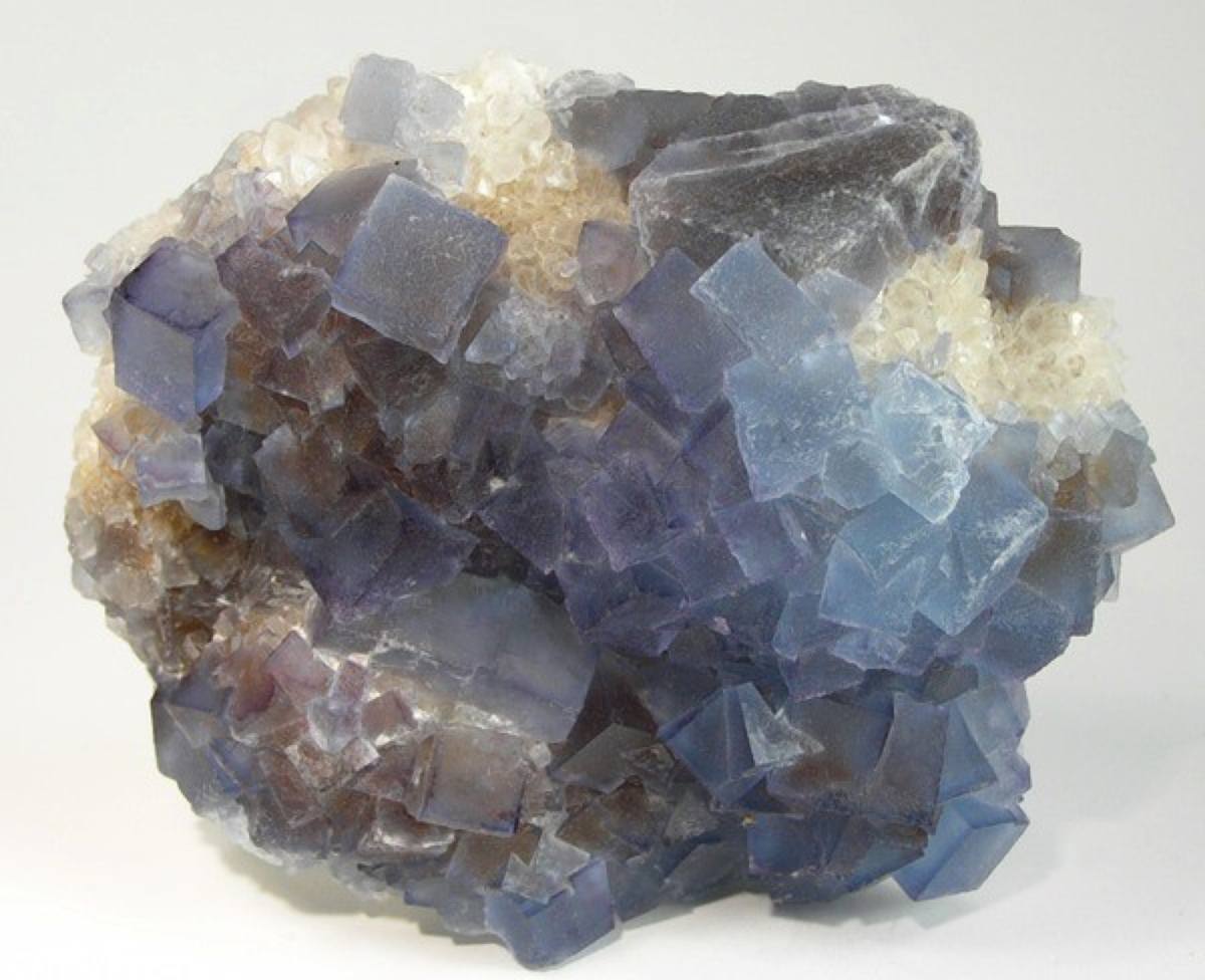 Teal-blue fluorite cubes with purple zoning, Blanchard Mine, New Mexico
