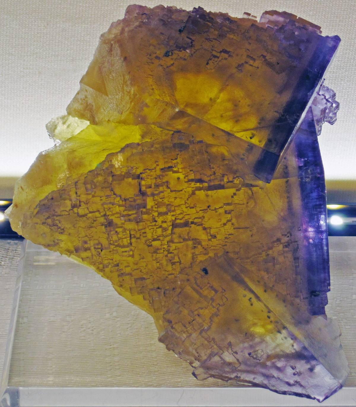 Yellow fluorite cube with purple zoning, Cave-in-Rock, Illinois