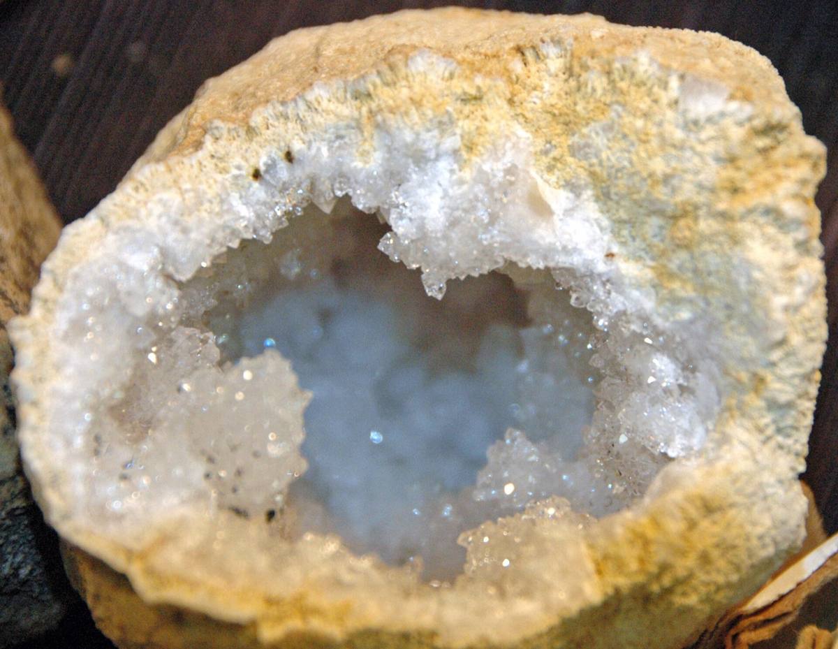 Quartz-lined geode cracked open, Morocco