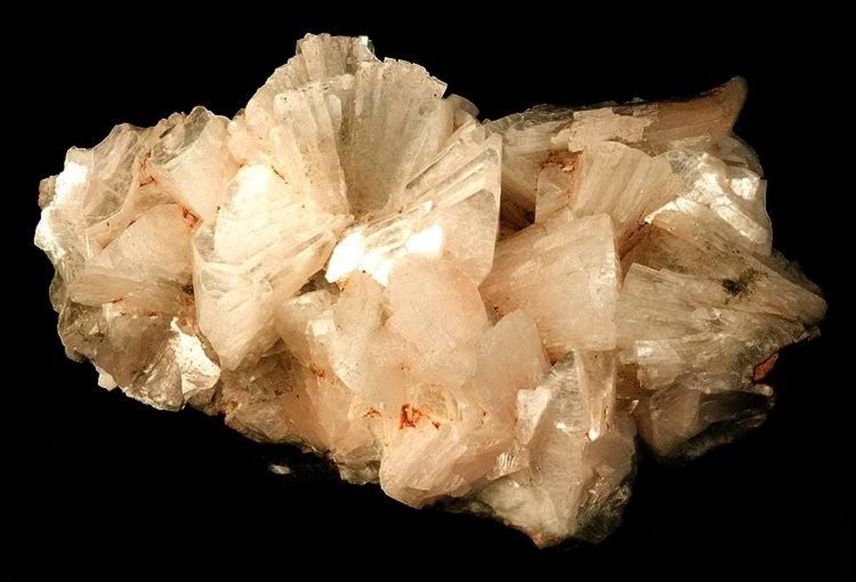 Pearly cream heulandite fans on matrix, Iceland