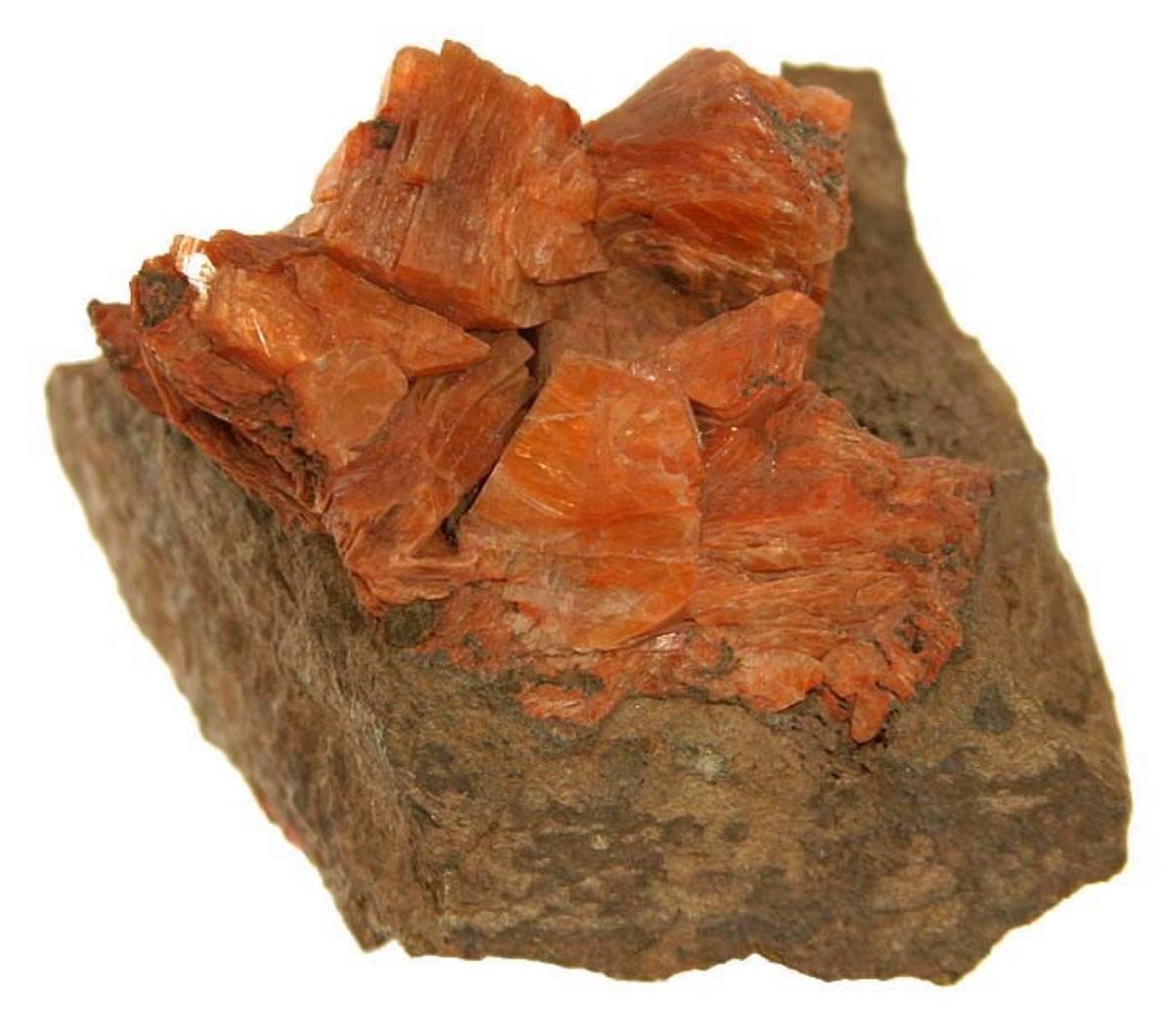 Orange bladed heulandite on matrix, Fassa Valley, Italy