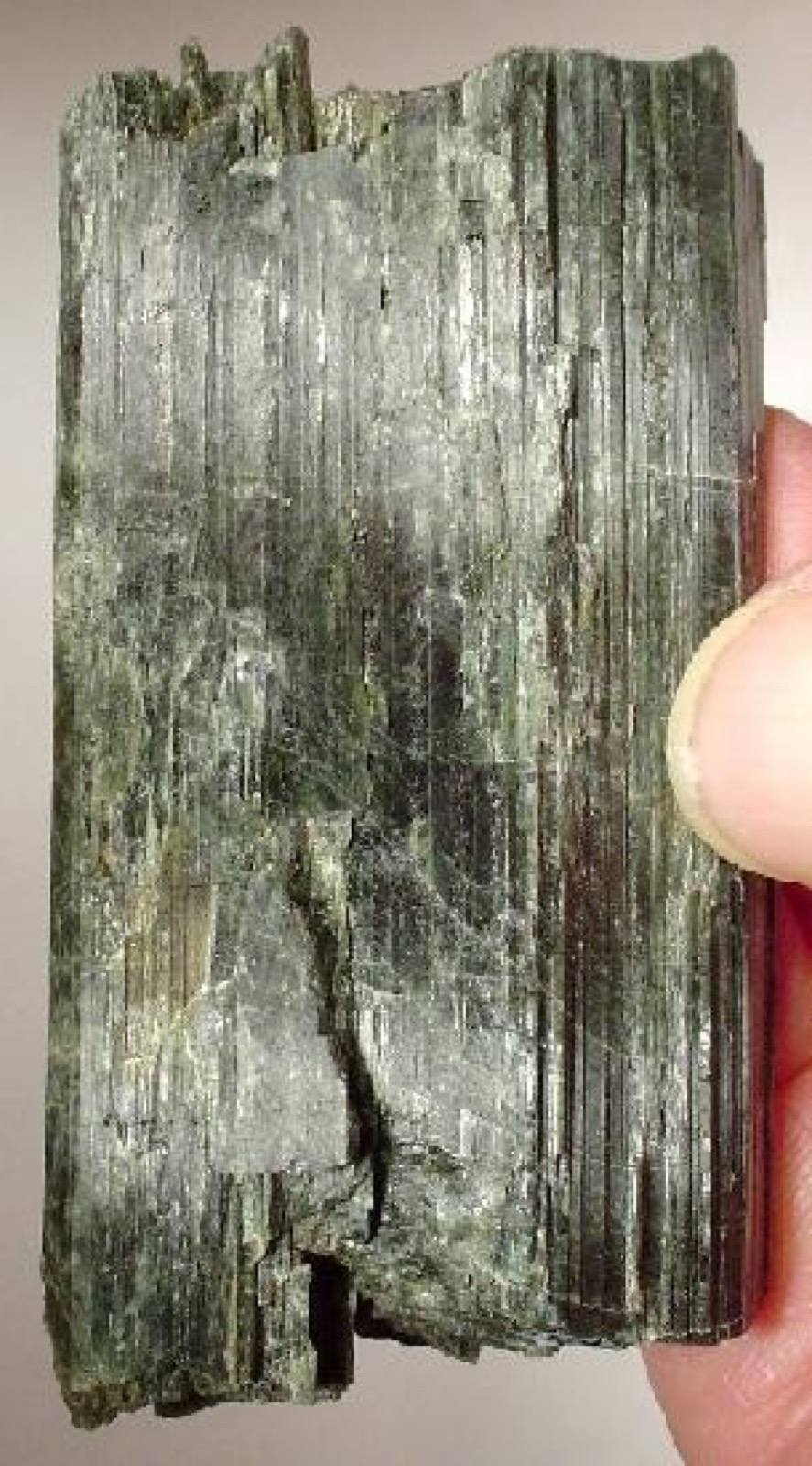 Dark green striated hornblende crystal, Rhode Island
