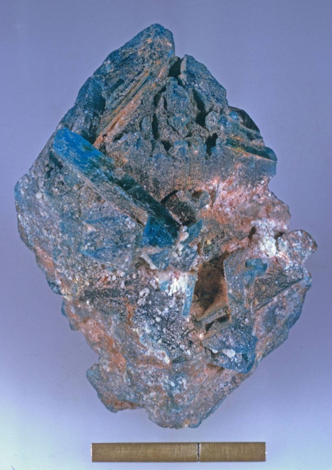 Blue bladed cuprian melanterite var. pisanite, Chuquicamata, Chile