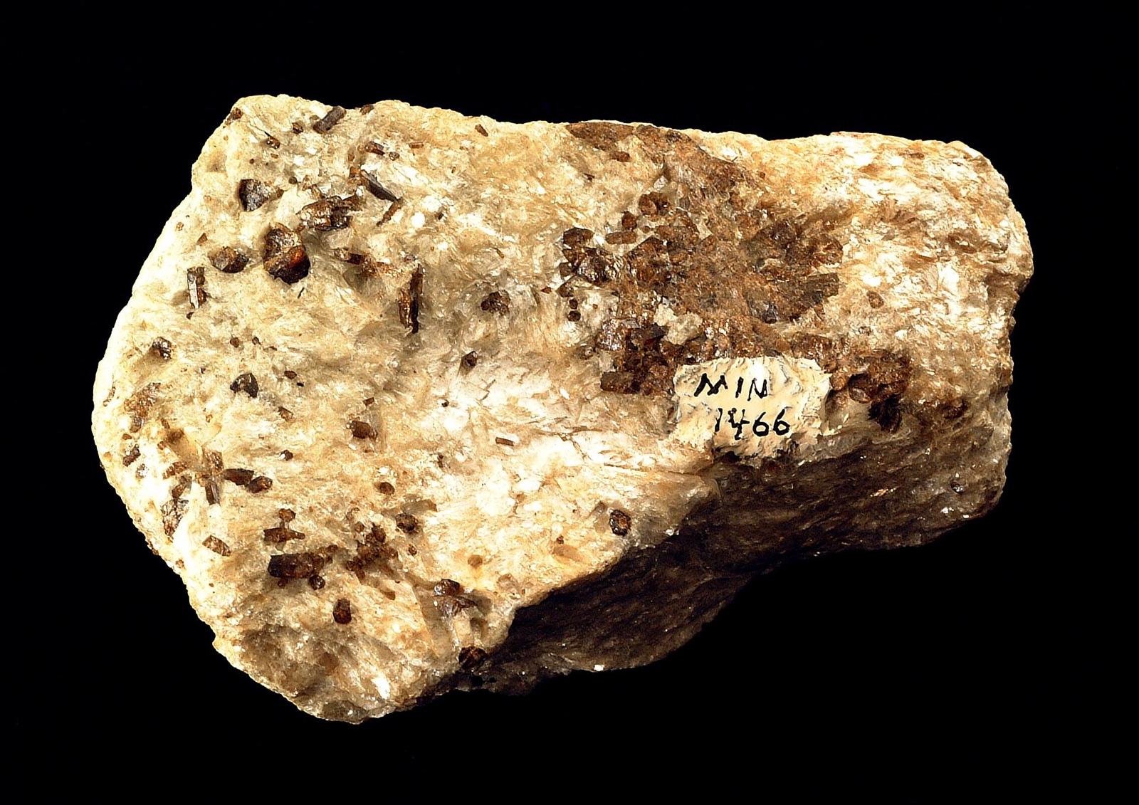 Silky white sericite mass with brown apatite crystals