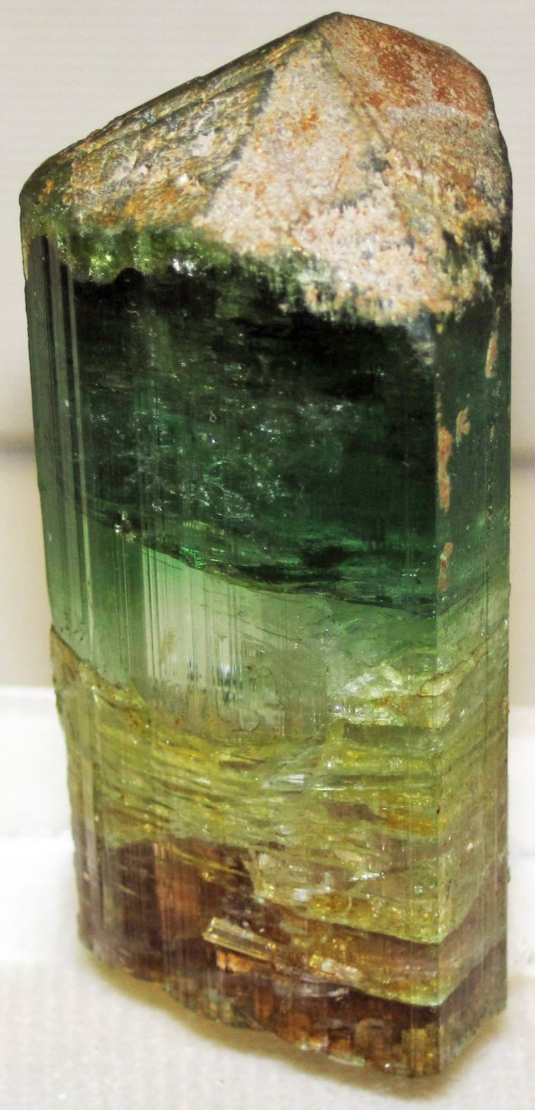 Colour-zoned striated elbaite tourmaline prism, Mount Mica, Maine