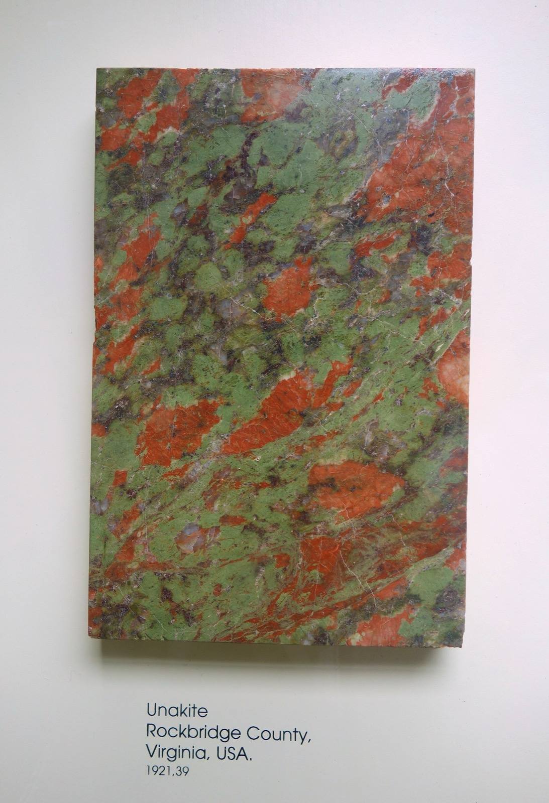 Cut unakite slab, Rockbridge County, Virginia