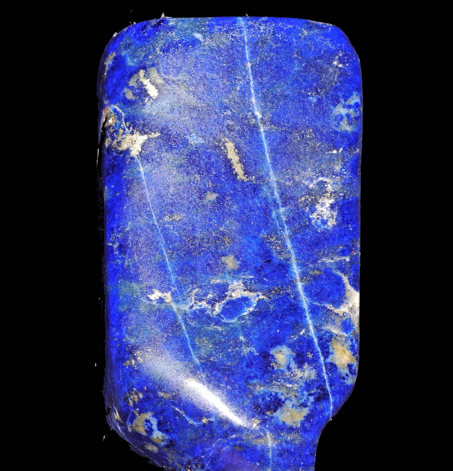 Polished lapis lazuli with pyrite, the deep blue stone found at Italian Mountain