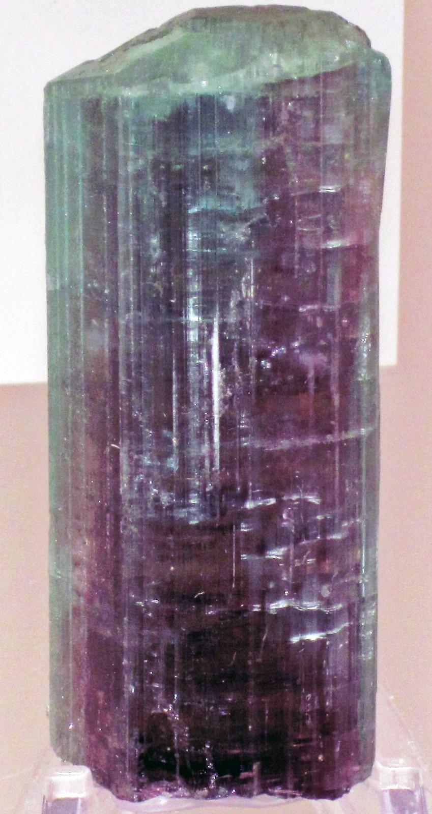 A bicolor elbaite tourmaline crystal, like the tourmaline from the Quartz Creek pegmatites