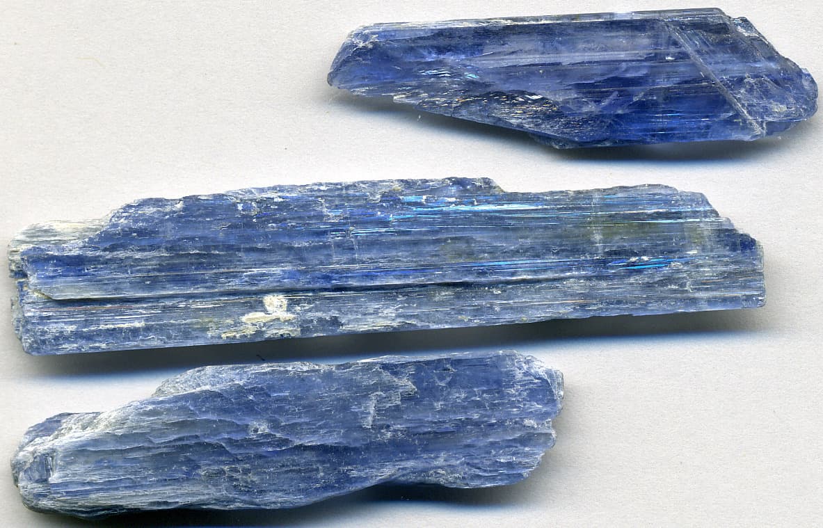 Blue bladed kyanite crystals, the form that weathers out of the kyanite-mica schist along the Soquee River belt