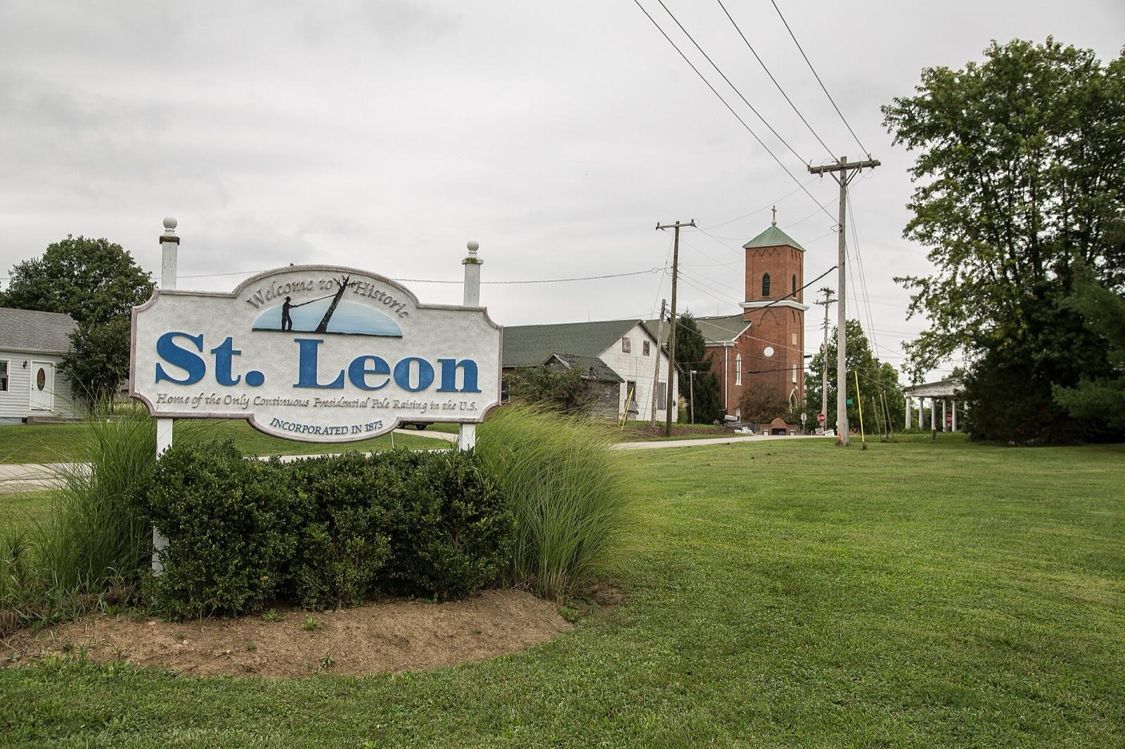 The village of St. Leon in the State Route 1 Cincinnatian fossil corridor of Dearborn County, Indiana, near Weisburg.