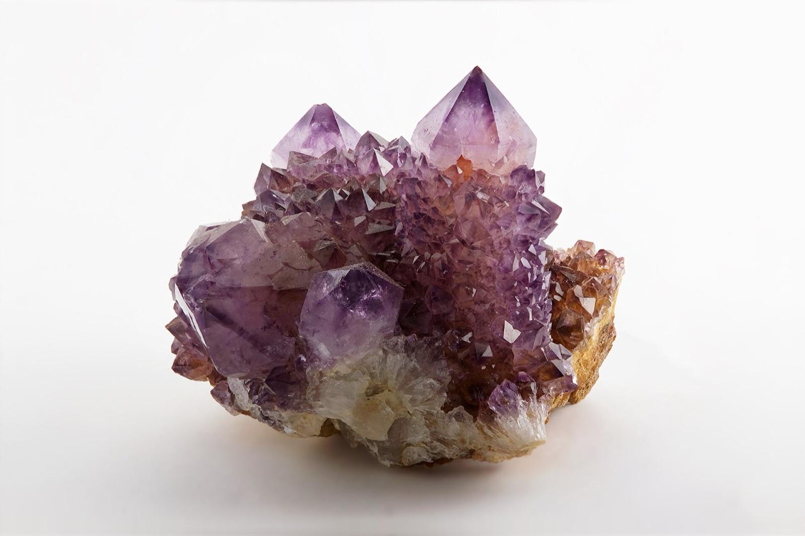 A purple amethyst crystal cluster, like the amethyst screened from the soil at Deer Hill