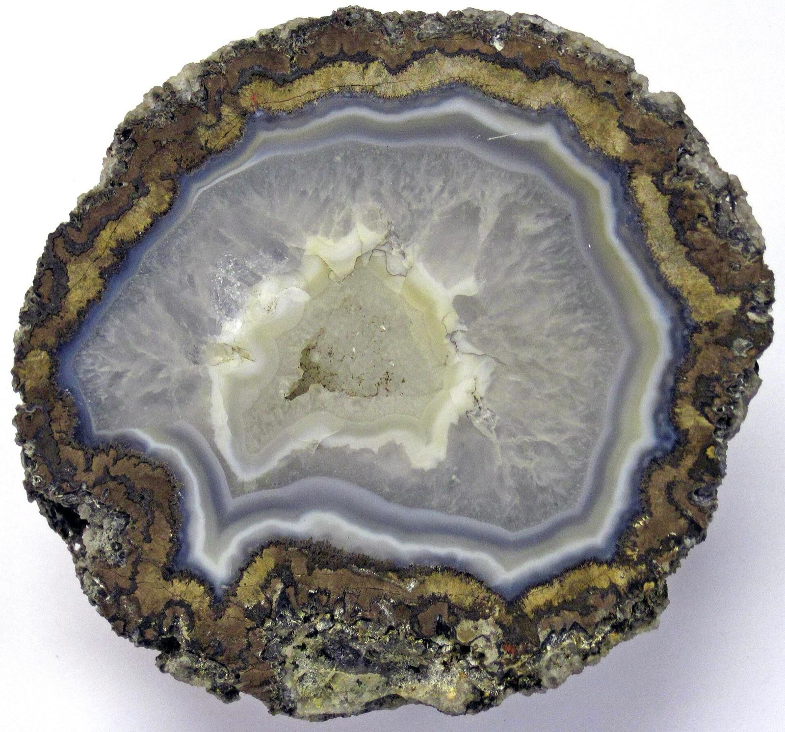 A chalcedony and quartz geode, like the agate and chalcedony found along the Presque Isle shore