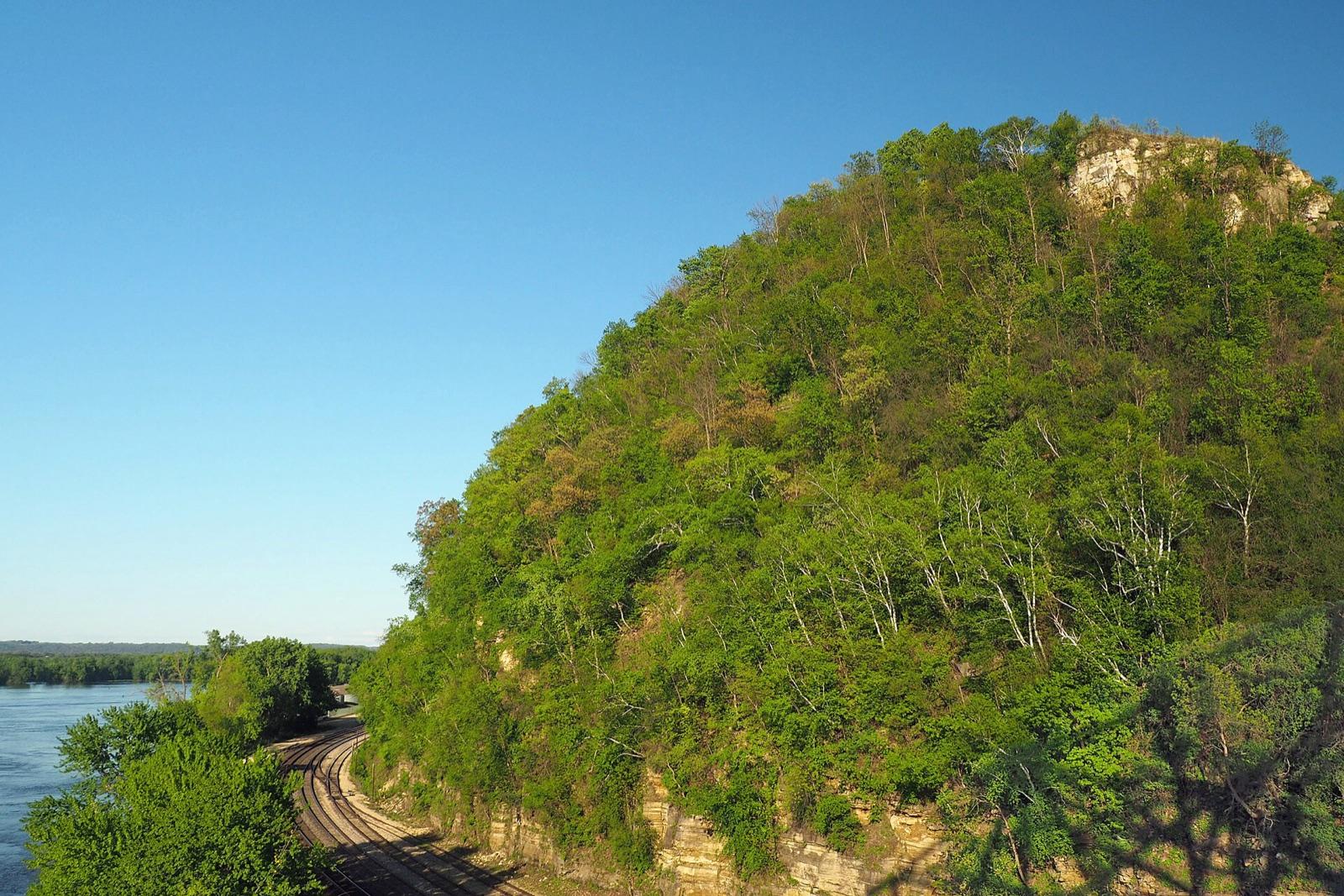 Barn Bluff rising above the Mississippi River at Red Wing, Goodhue County, Minnesota