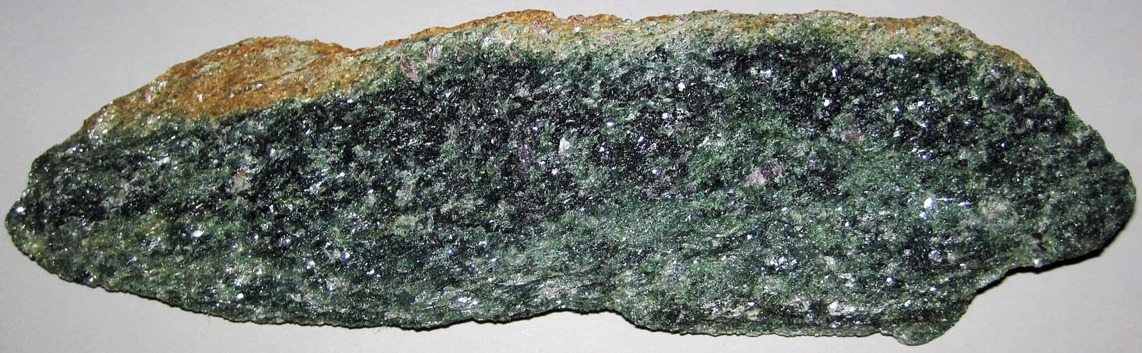 Corundum amphibolite with purplish-red ruby corundum from the Chunky Gal Complex at Chunky Gal Mountain, Clay County, North Carolina