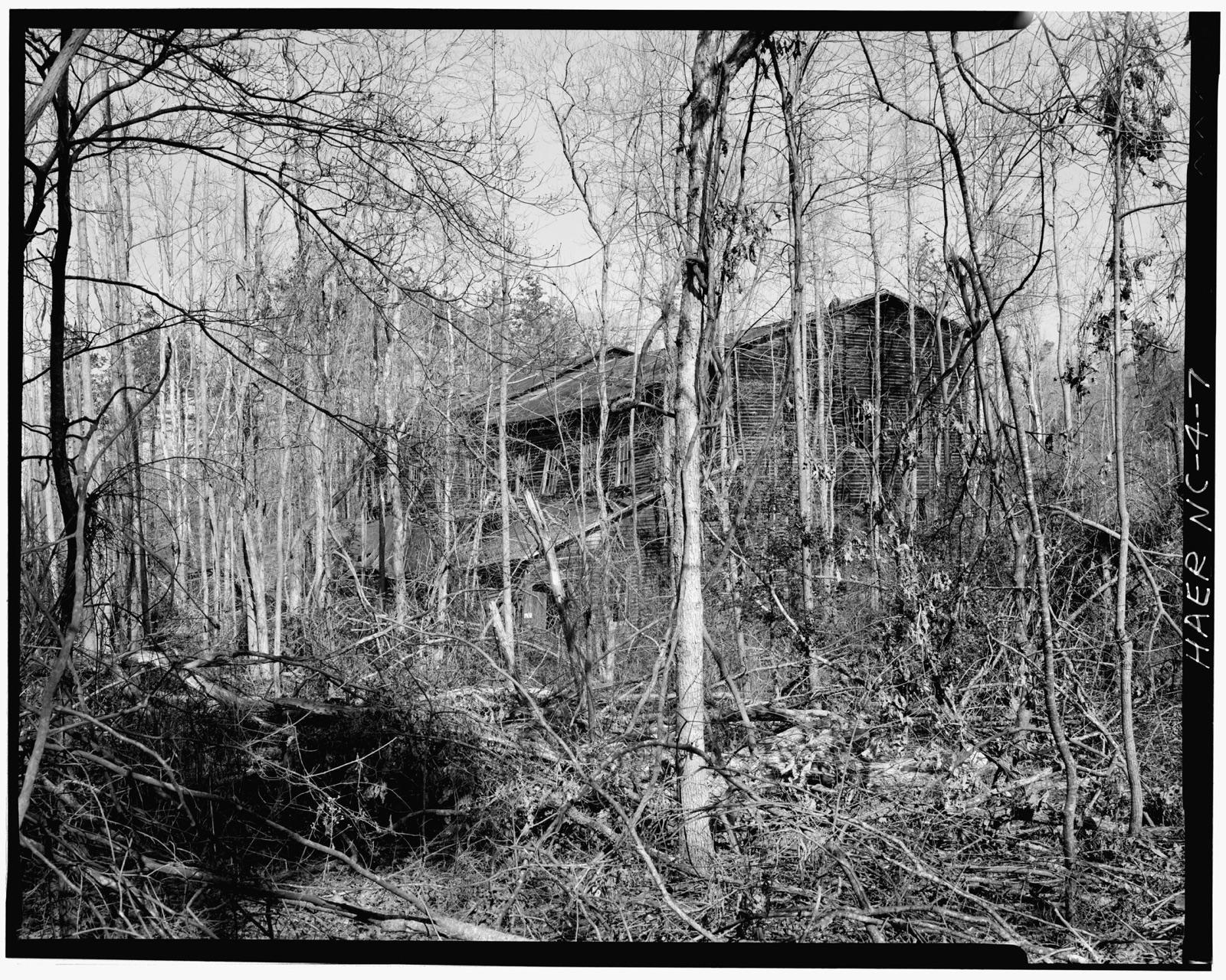 Overall exterior view from the southwest of the Coggins Gold Mine (Rich-Cog Mining Company) at Eldorado, Montgomery County, North Carolina