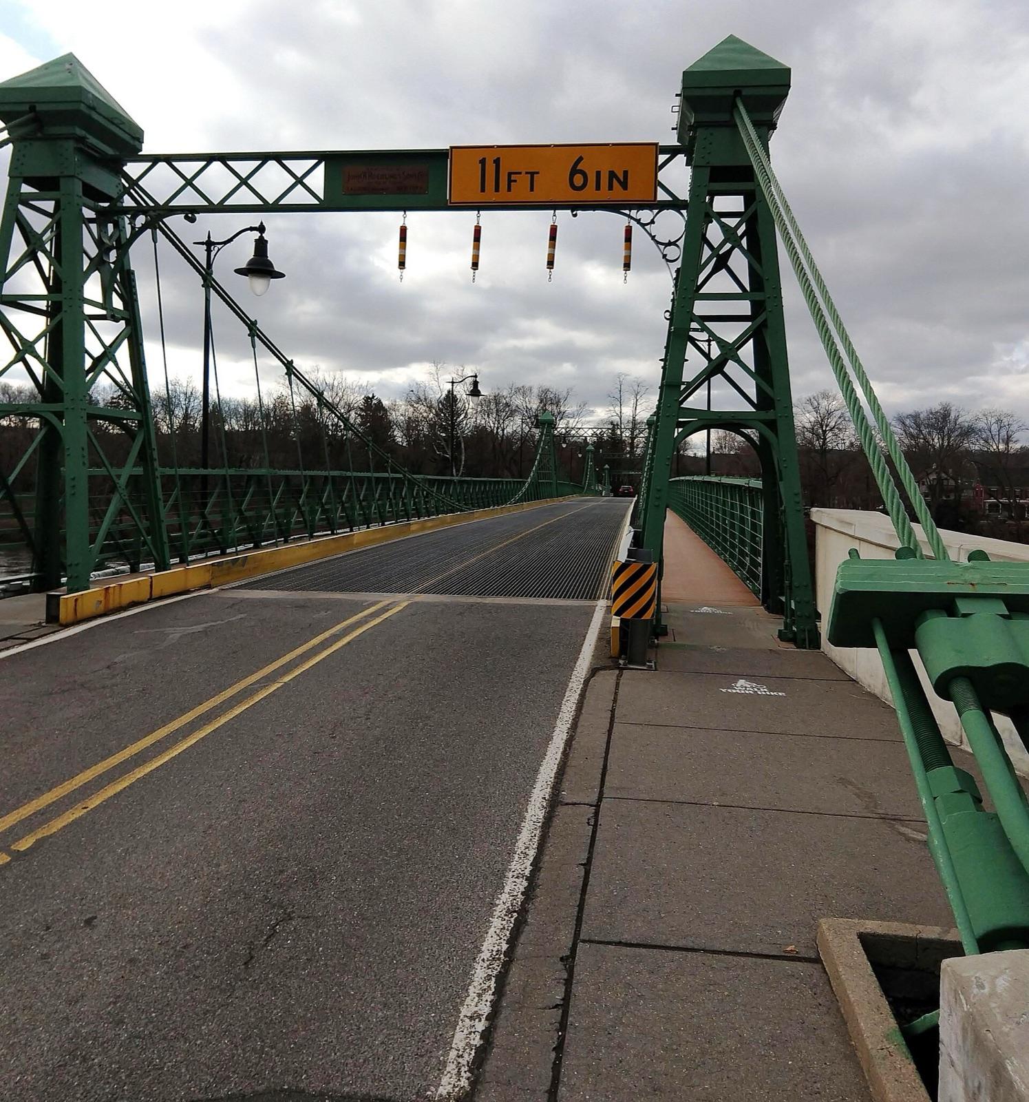 The Riegelsville Bridge over the Delaware River at Riegelsville, Hunterdon County, New Jersey