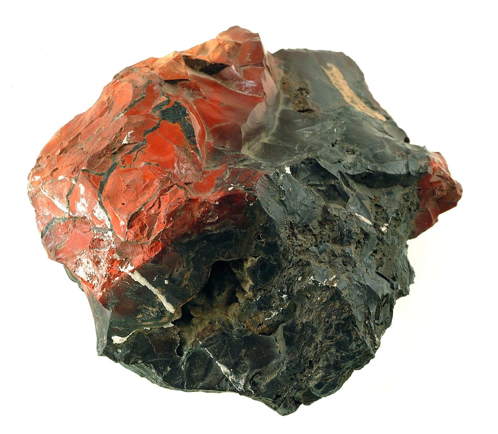 Red jasper specimen grading into black chert at Fernley Hills, Lyon County, Nevada