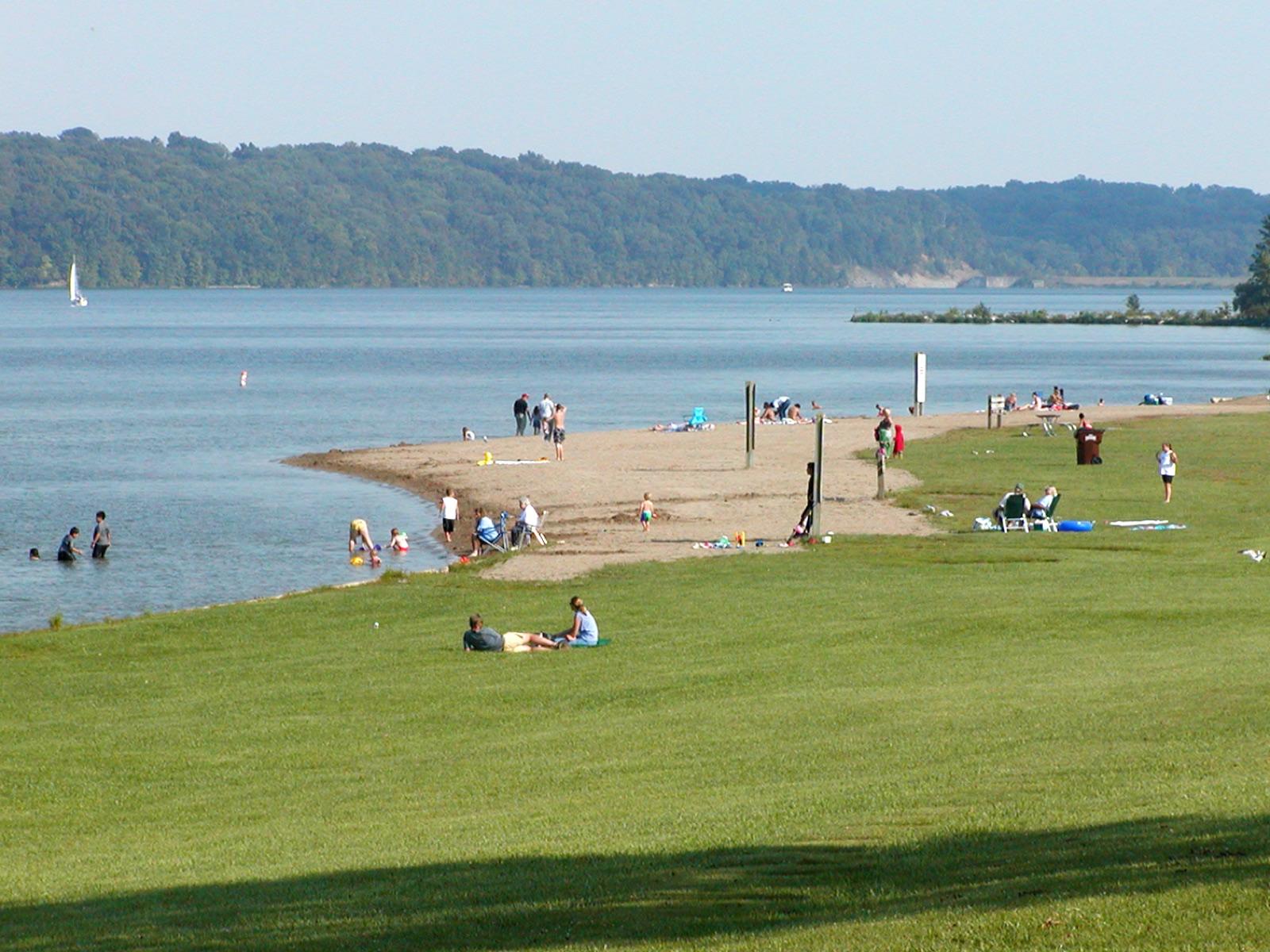 Acton Lake at Hueston Woods State Park, where Ordovician fossils weather from the shoreline and creek beds, Preble County, Ohio
