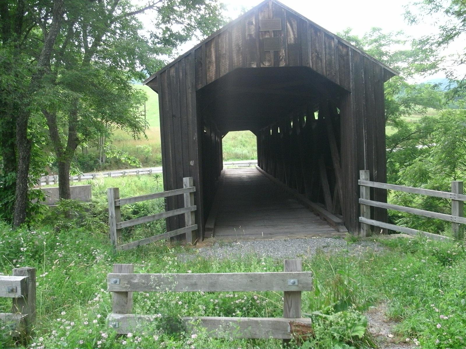 Locust Creek Covered Bridge and the Little Levels farmland near Hillsboro, Pocahontas County, West Virginia.